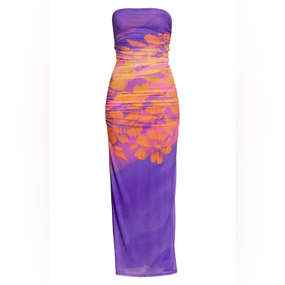 AFRM Marlo Placed Floral Strapless Dress, PLACED TROPICAL FLORAL